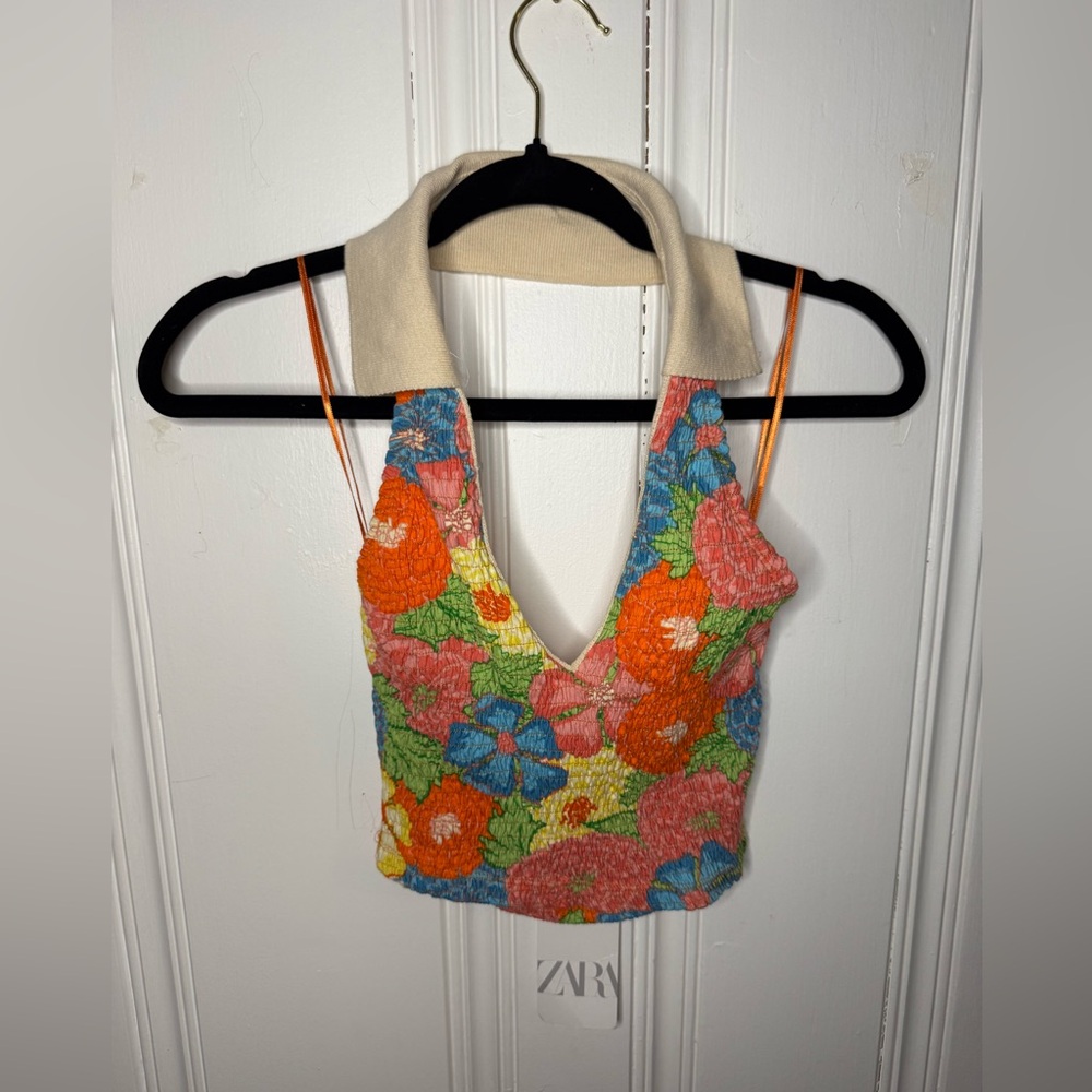 ZARA floral halter crop top